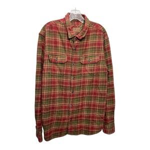 Orvis Men's Plaid Flannel Shirt Shacket Thick Fleece - Red - Size Large